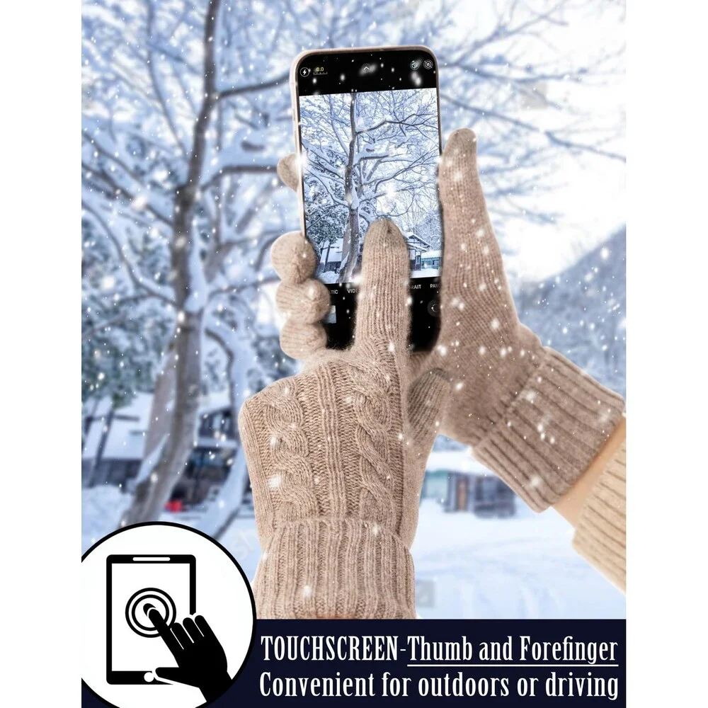 VIKIDEER Women's Camel Touchscreen 100% Pure Cashmere Gloves Ladies Soft Knit